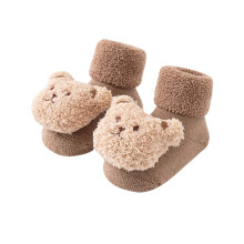 Toddler Newborn Baby Socks Winter Warm Fleece Lined Non Slip Knitted Floor Socks Xmas Gifts Khaki 1-3 Years