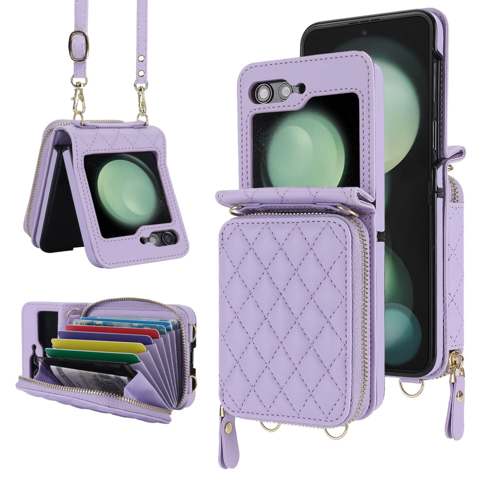 Samsung Galaxy Z Flip 7 Wallet Case With Detachable Crossbody Strap, Rfid-Blocking Pu Leather, Light Purple 9180435278814