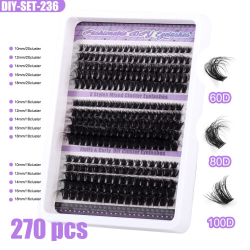 DIY Individual Lash Clusters 50D+60D Mixed Pack - Large Capacity Curly Thick False Lashes for Custom Eye Makeup