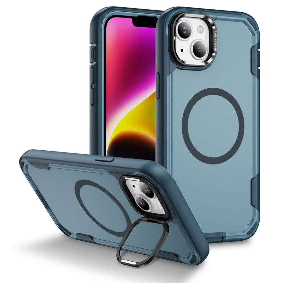 Iphone 14 Case With Stand, Magsafe Compatible, Rugged Military-Grade Drop Protection, Built-In Metal Camera Stand, Royal Blue 9496895281050