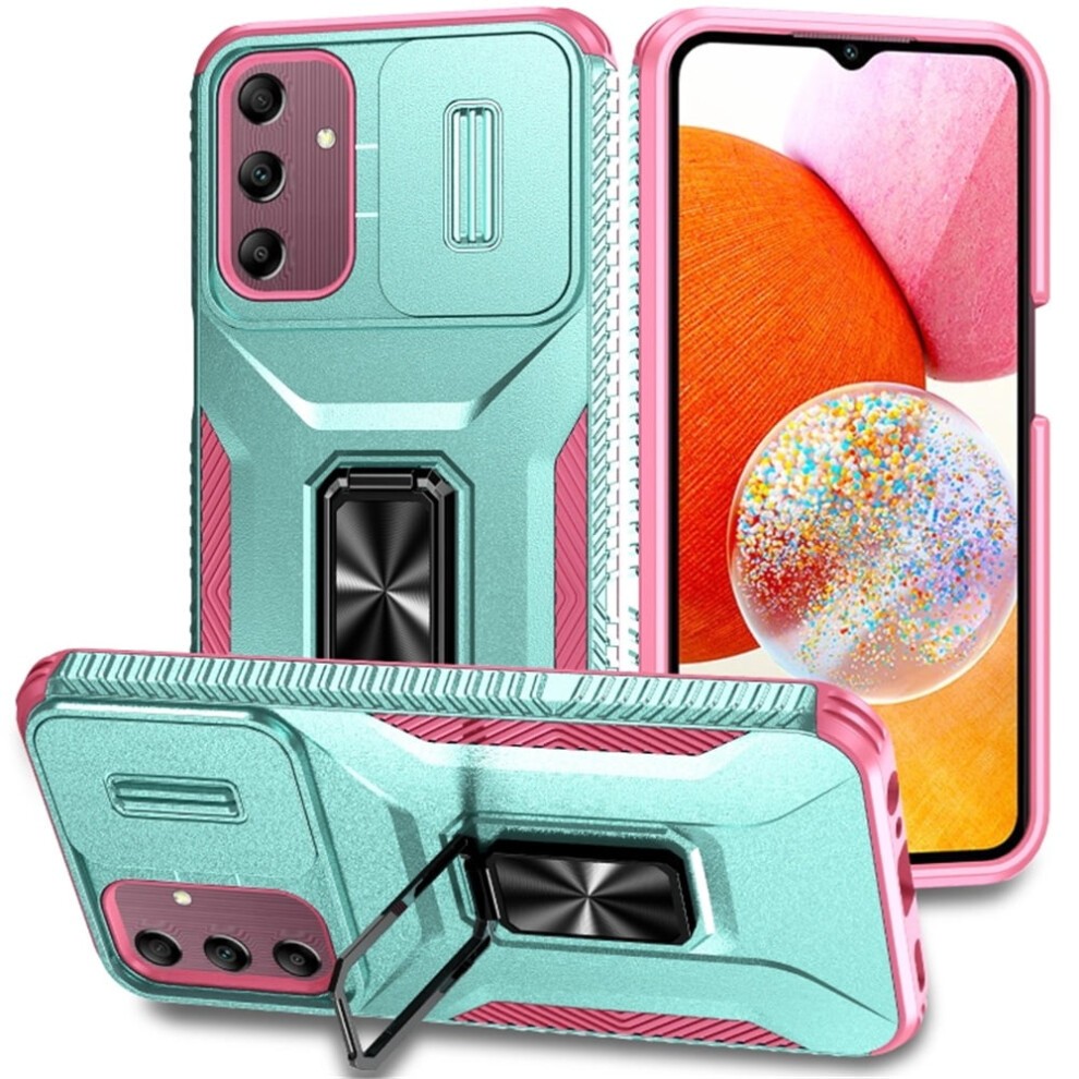 Slim Fit Shockproof Hybrid Case For Samsung Galaxy A15 5GâMilitary-Grade, Slide Camera Cover & Rotated Ring Kickstand, Grey Green Green,Grey 9496895280336