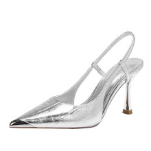 Willtoo Women's Color Block Design Pointed Toe Stiletto High Heel Pumps for Summer Silver