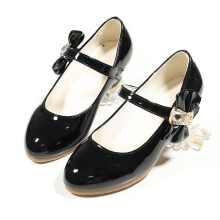 Girls Dress Shoes Glitter Princess Shoe Flower Mary Jane Low Heels Party Wedding Prom Footwear for Toddler Kids Black 9.5-10 Years