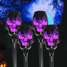 Lot de 4 lampes solaires à flamme, décoration d'Halloween violette, torches de jardin étanches en bambou à LED pour extérieur (jardin, terrasse,