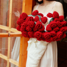 43Inch Crochet Flowers Rose Bouquet Blanket, Soft and Lightweight Romantic Rose Flower Bouquet for Mother's Day Birthday Home Decor (Red)