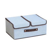 Boîte de rangement en tissu avec couvercle, cube de rangement pliable pour vêtements avec poignées, boîte de rangement pliable en coton et lin