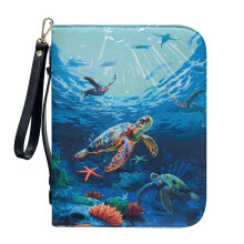 Sea Turtle Starfish Coral PU Leather Bible Cover for Women & Men – Lightweight, Detachable Wristlet Strap, Compatible with Standard Bibles