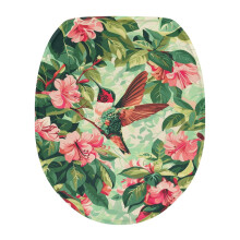 Couvercle de siège de toilette à motif colibri et fleur – Installation facile, compatible avec la plupart des toilettes rondes et allongées,