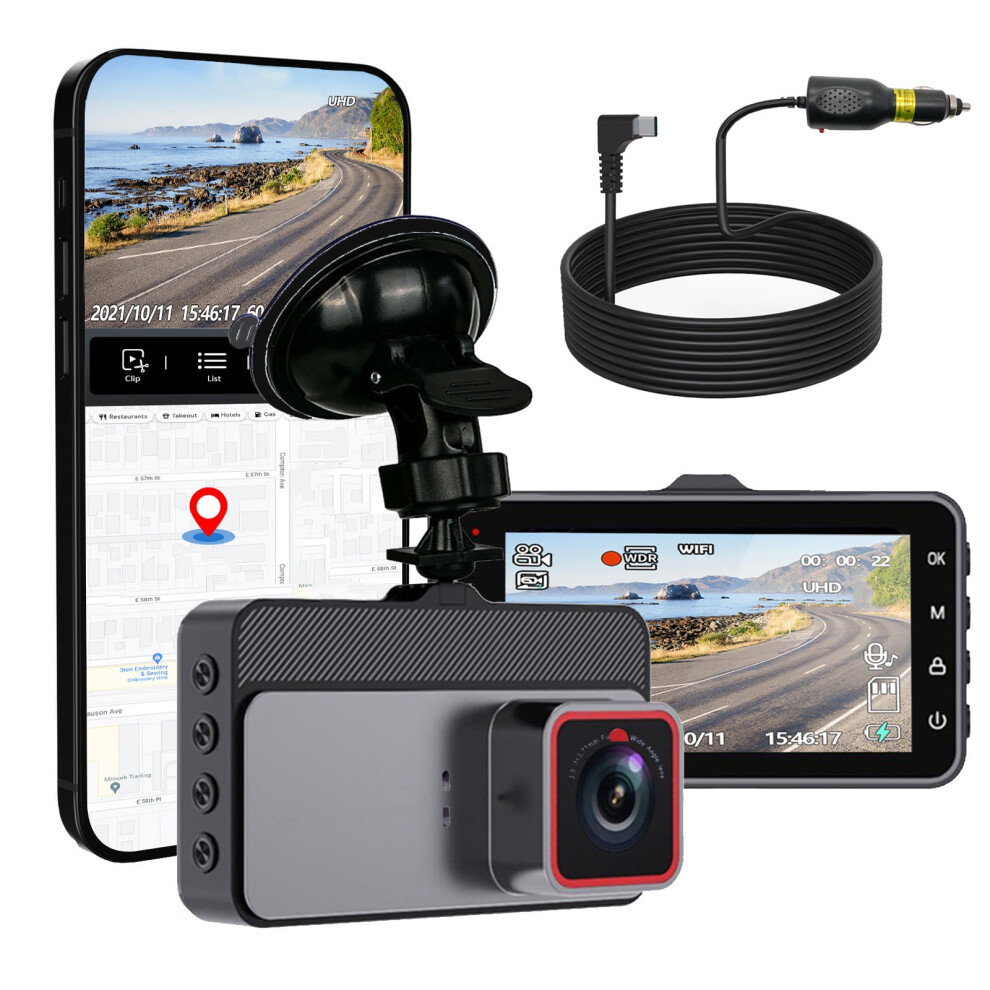 Wifi Dash Cam 1080P Fhd, 3" Screen, G-Sensor, Loop Rec, Night Vision, Parking Monitor, App Control 9087558499501