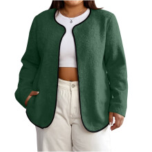 Giacca in pile da donna tinta unita verde scuro XXXXL