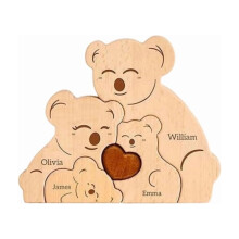 Drewniany zestaw puzzli rodzinnych Koala z serduszkami – Możliwość personalizacji imion, dekoracja domu/imprezy, budowanie więzi rodzinnych i