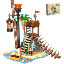 Pirate Watchtower Building Sets Compatible with Lego Ship Pirate Series Adventure Playset with Prison Cage Palm Tree for Adults Boys 482PCS