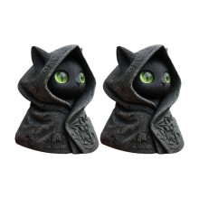 Figurine de chat mystérieux à capuche, statue de chat gothique d'Halloween avec cape, sculpture fantastique pour bureau, maison, espace de travail
