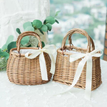 ULTNICE Boho Beach Bag Hand Basket Wicker Rectangular 1Set