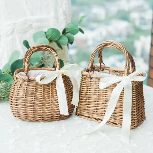 ULTNICE Boho Beach Bag Hand Basket Wicker Rectangular 1Set