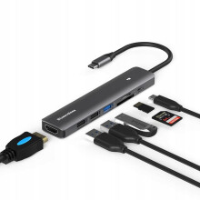 Estação de acoplamento Tipo C 7 em 1 com conversor de hub USB 3.0 4K HD