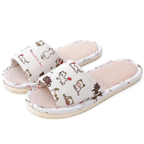 Pantofole unisex da interno in cotone e lino con punta aperta 1