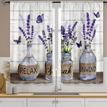 Lavender Farmhouse Kitchen Curtains 27.5x39 in 2 Panels Rod
