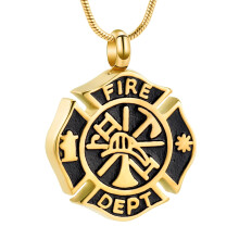 Firefighter Fire Dept Round Cremation Pendant Cremation Urn Necklace for Ashes Keepsake Stainless Steel Memorial Ashes Pendant
