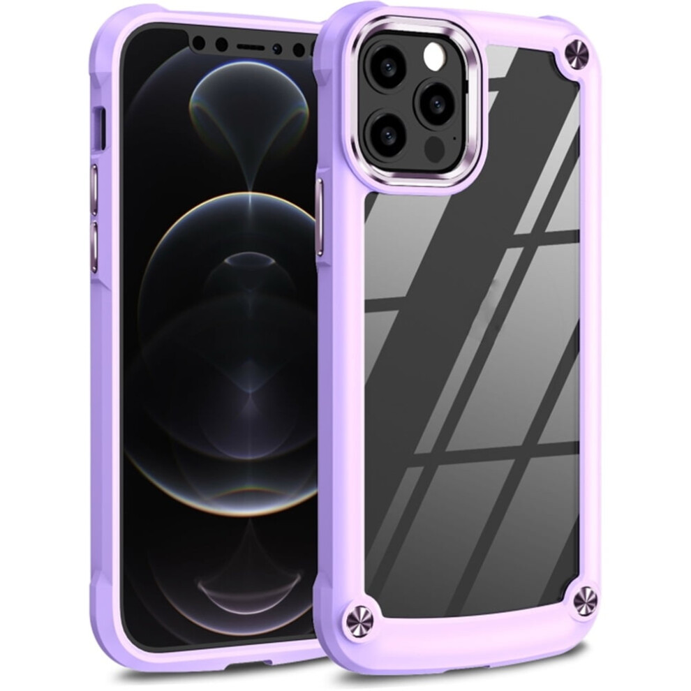 Iphone 12 Pro Max 6.7" Case: Four-Corner Airbag, Electroplated Alloy Lens Protection, Scratch-Resistant Hard Clear Back Purple 9450273087535