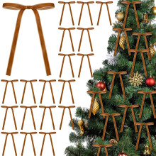 Conjunto de 24 Laços de Natal em Veludo Cáqui (5x7", 3/8" de largura) para Árvore, Casa, Ambientes Externos/Internos – Laços Rústicos Vintage