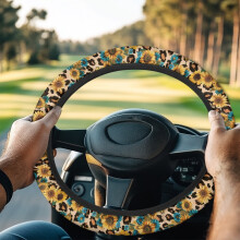 Leopard Print Sunflower Steering Wheel Cover for Golf Carts