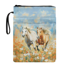Horse & Floral Pattern Book Sleeve Protector – Polyester Reusable Carry Case, 8.66" x 11.42", compatible with standard books