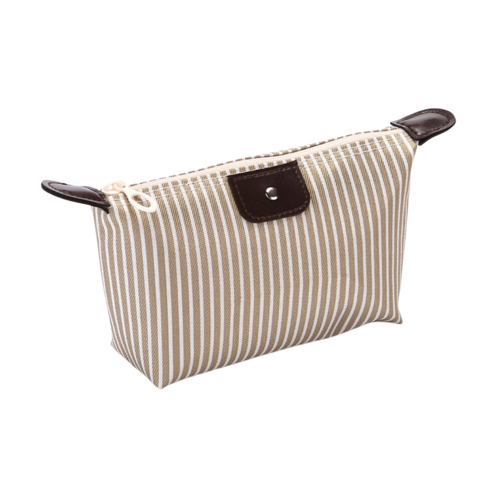 Beige Travel Makeup Bag, Toiletry Bag, Nylon Cosmetic Bag, Trendy Striped Makeup Bag, Toiletry Purse, Make Up Storage Bag Organizer,