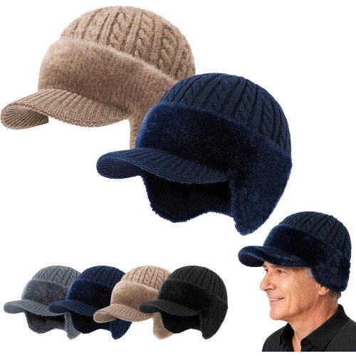 Baseball Beanie Fur-Lined Warm Knitted Hat with Ear Flaps