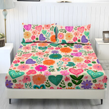 Set de cearșafuri florale cu inimă de dragoste, tip Twin XL, 3 piese