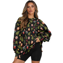 Christmas Tree Star Print Women Sweater Trendy Soft Loose Pullover Sweatshirts Warm Crew Neck Sweatshirt with Pocket Size XXL
