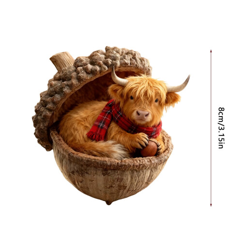 2026 Στολίδι βελανιδιού Highland Cow, 2D επίπεδη ακρυλική κρεμαστή διακόσμηση με αγελάδα, 1
