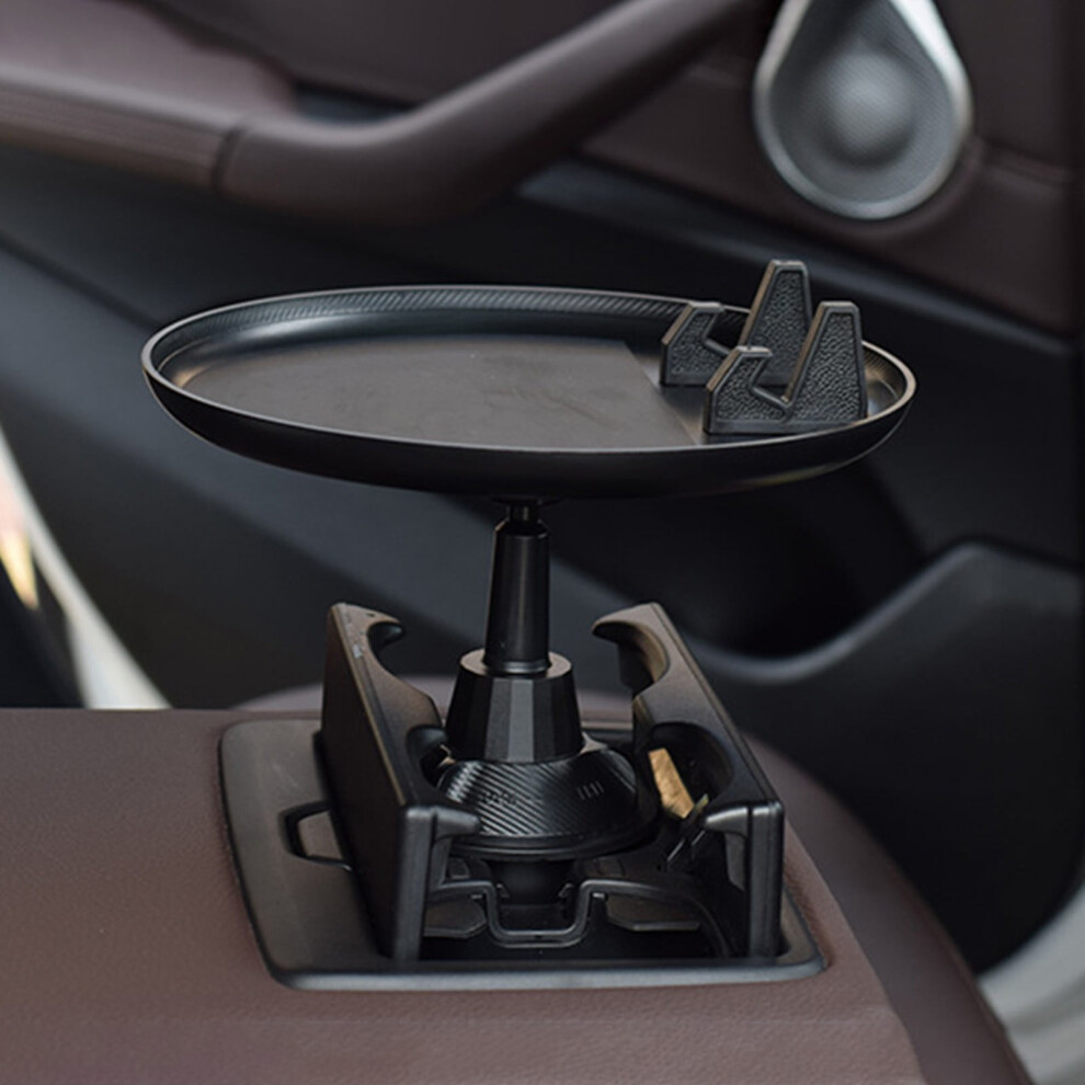 Car Tray & Cup Holder Expander For Vehicle Â Dual Drink Slots, Adjustable Base, Rubber Tabs, Detachable Snack/Phone Storage Black 9087558500764