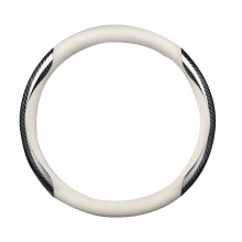 White Leather Steering Wheel Cover Carbon Fiber Pattern for