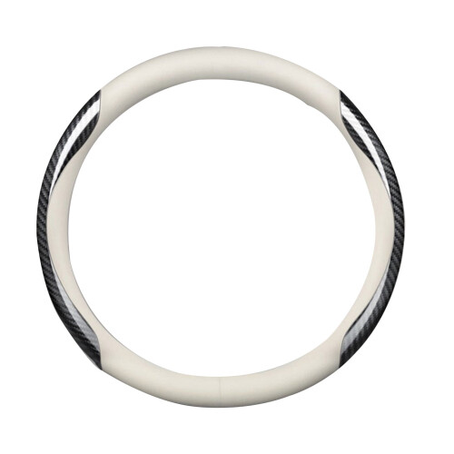 White Leather Steering Wheel Cover Carbon Fiber Pattern for