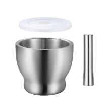 18/8 Stainless Steel Spice Grinder Pill Crusher for Crushing Grinding Mortar and Pestle Set with Lid and Anti Slip Base Best for Kitchen Usable