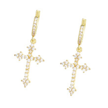 Sparkling CZ Crosses Drop Earrings Jewelry Trendy Zircon Embellished Crosses Ear Hoop Earrings For Fashion Forward Women
