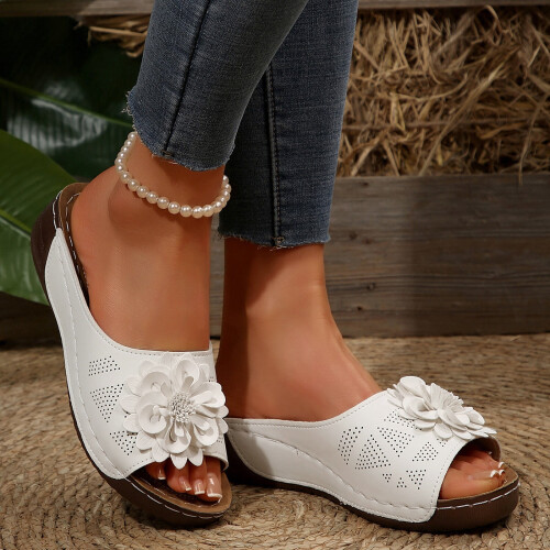 Willtoo Women's Wedge Sandals Flower Flat Open Toe Platform 1