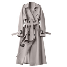 Cappotto lungo da donna doppiopetto TOPUUTP con cintura e revers a tacca, antivento, classico, capospalla.