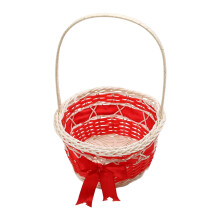 Panier tressé de Pâques avec anses, mini-bac rond en plastique rouge de 16 cm – idéal pour la chasse aux œufs, les cadeaux d'invités et les