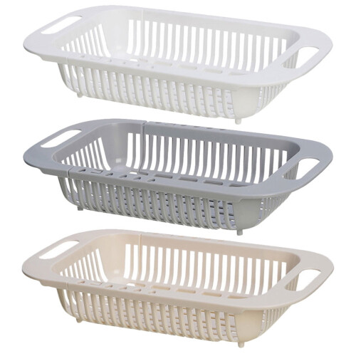 Passoire d'évier extensible grise, lot de 3, longueur réglable de 34,5 à 45 cm