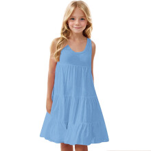 Piger Sommer Casual Løs Tank Swing Midi Sød Shift Kjole Himmelblå 5-6 År