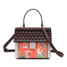 Štýlová dámska vianočná crossbody kabelka v tvare domčeka s rôznymi možnosťami nosenia a PU konštrukciou