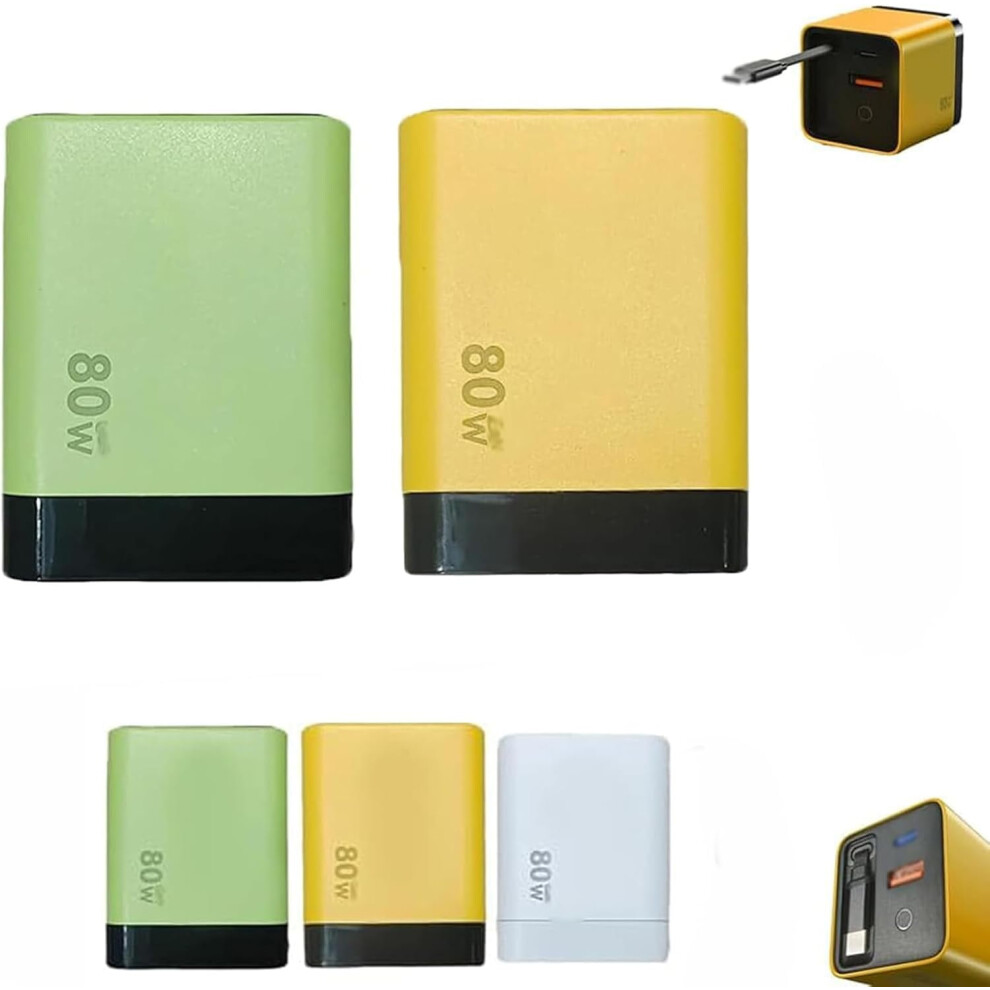 3 In 1 Charger Retractable 80W Max Fast, 3 In 1 Charger Retractable Fast, Scalable 80W Max Fast Charger Module With Type C Cable And 2 Usb Ports Yellow/Green/White 9422877966196