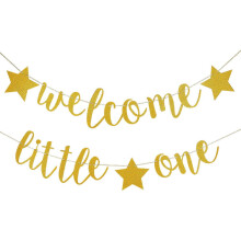 Bannière dorée à paillettes « Bienvenue petit ange » - Décoration pour baby shower, fête de révélation du sexe, fête d'anniversaire,