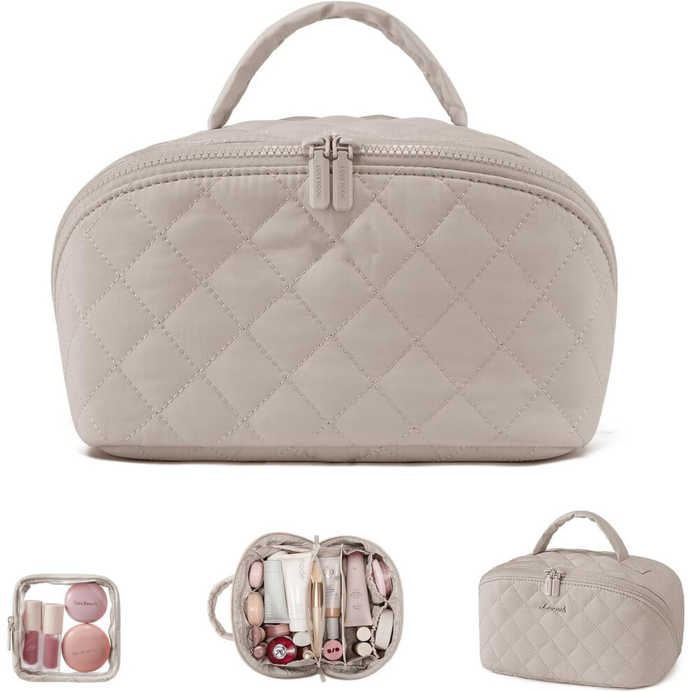 Large Capacity Portable Makeup Bag, Water-Resistant Travel Toiletry Organizer with Zippered Compartments