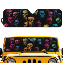 Colorful Skull Windshield Sun Shade for Jeep Wrangler & Gladiator (2020-2025), UV/Heat Protection, 52.95"x16.14", compatible with Jeep