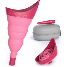 Foldable Female Urinal for Women – Portable Pee Funnel with Tube & Case, Compatible with Travel – B-Pink