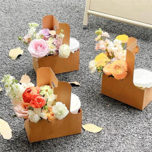 Flower Gift Bags 25Pcs Drink Carrier with Handle to 2 Cup Rectangle Floral Wrap Packing Box  Flower Holder