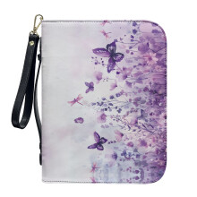 Purple Lavender Daisy Butterfly PU Leather Bible Case for Women & Men – Waterproof, Detachable Wristlet Strap, Compatible with Standard Bibles